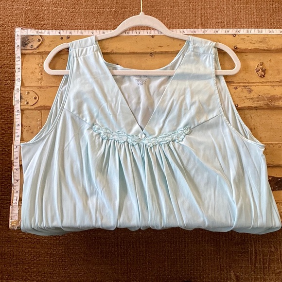70s 80S VINTAGE VANITY FAIR STRETCH SKY BLUE SILKY MAXI DRESS SLEEP LOUNGEWEAR - Picture 3 of 12